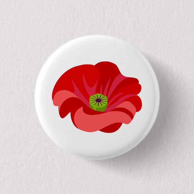 Chapa Redonda De 2,5 Cm Amapola roja sobre blanco (Anverso)
