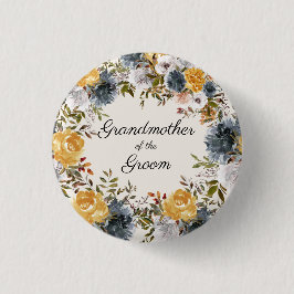 Chapa Redonda De 2,5 Cm Amarillo Azul Floral Pintado a Mano Abuela Novio