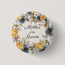 Chapa Redonda De 2,5 Cm Amarillo Azul Floral Pintado a Mano Madre Novio