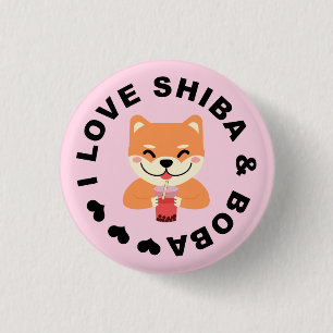Chapa Redonda De 2,5 Cm AME SHIBA Y BOBA - Lindo Shiba Inu y té de Boba