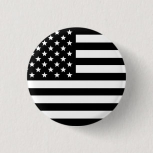Chapa Redonda De 2,5 Cm American Flag Button Black and White