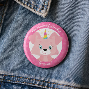 Chapa Redonda De 2,5 Cm Amigos Pawsome por Siempre Cumpleaños de Cachorro 