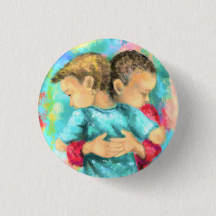 Chapa Redonda De 2,5 Cm Amistad - Niños Abrazando - Paz Amor - Pintura