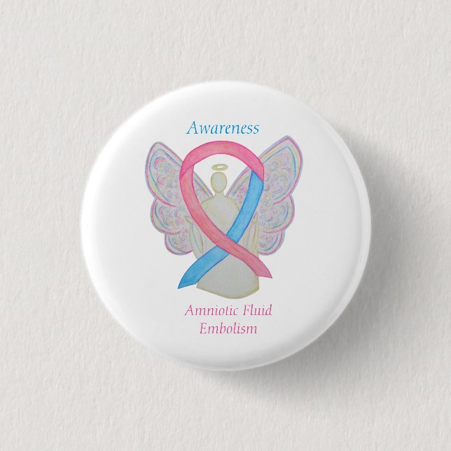 Chapa Redonda De 2,5 Cm Amniotic Fluid Embolism Awareness Angel Ribbon Pin (Anverso)