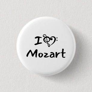 Chapa Redonda De 2,5 Cm Amo corazón Mozart Música Clásica Texto Negro