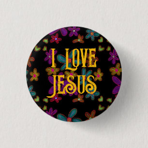 Chapa Redonda De 2,5 Cm Amo Jesús Patrón de flores cristianas Chicas