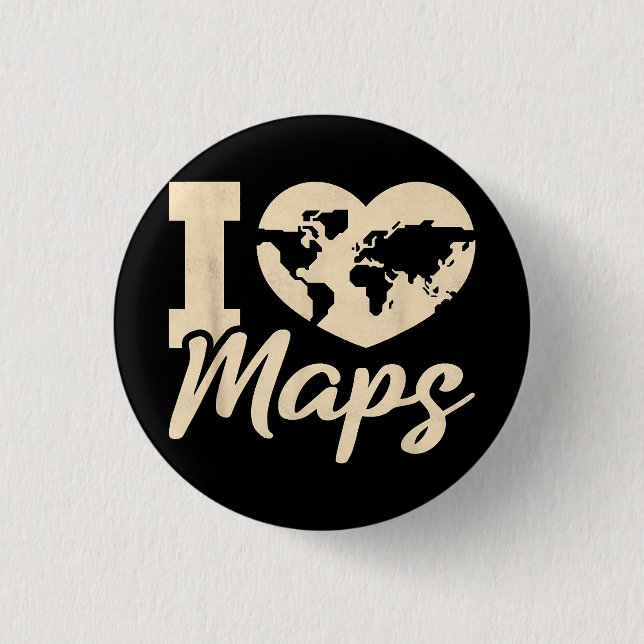 Chapa Redonda De 2,5 Cm Amo los mapas, Geografía (Anverso)