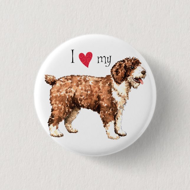 Chapa Redonda De 2,5 Cm Amo mi perro de agua español (Anverso)