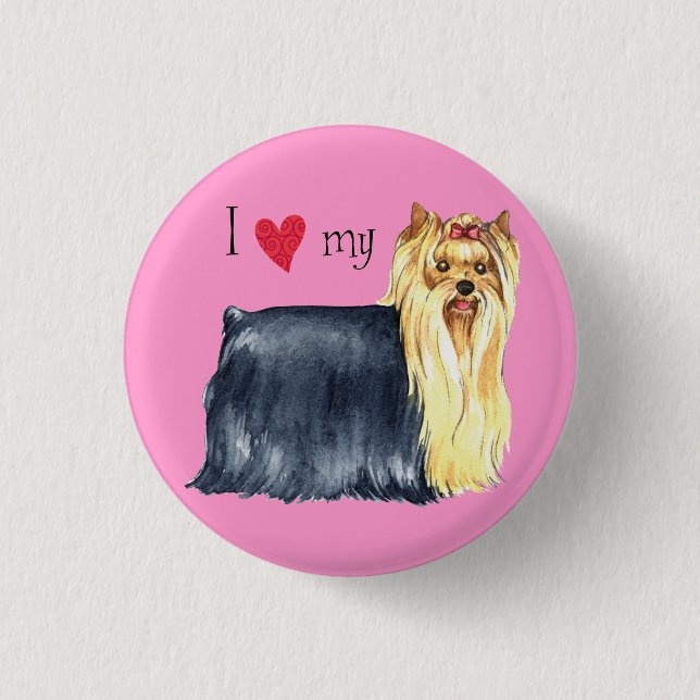 Chapa Redonda De 2,5 Cm Amo mi Yorkie (Anverso)