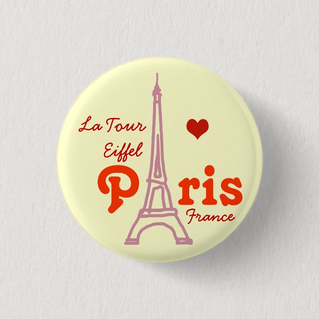 Chapa Redonda De 2,5 Cm Amo París, romántico. (Anverso)