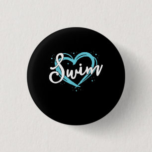 Chapa Redonda De 2,5 Cm Amor Natación Equipo De Natación Heart Lover Blue