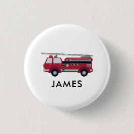 Chapa Redonda De 2,5 Cm Añadir tu nombre camión de bomberos rojos personal