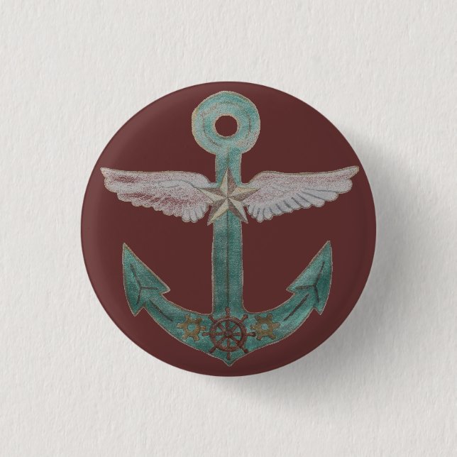 Chapa Redonda De 2,5 Cm Ancla del dirigible (Anverso)