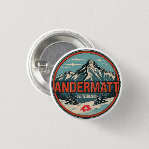 Chapa Redonda De 2,5 Cm Andermatt esquí vintage Suiza Alpes suizos regalos