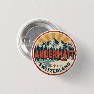 Chapa Redonda De 2,5 Cm Andermatt Vintage esquí Suiza Alpes Suizos regalos
