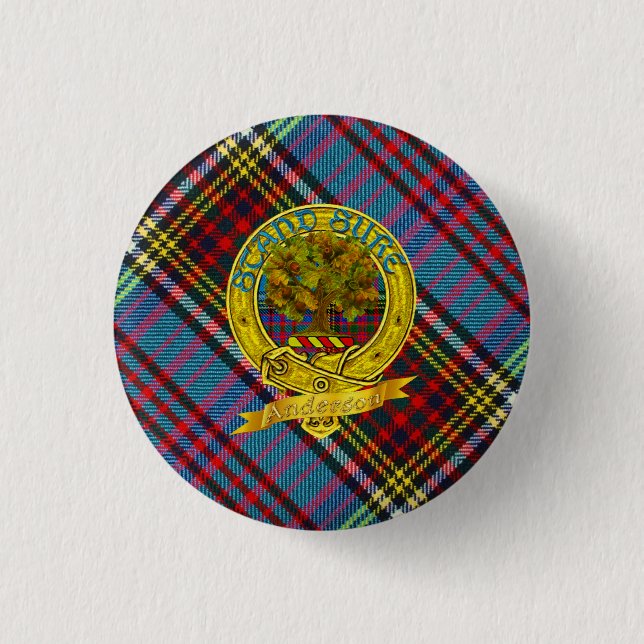 Chapa Redonda De 2,5 Cm Anderson Clan Tartan & Motif (Anverso)
