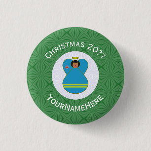 Chapa Redonda De 2,5 Cm Ángel de la bandera de Aruba Navidad Personalizado
