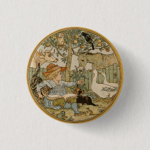 Chapa Redonda De 2,5 Cm Animales del bosque de cuento vintage leyendo