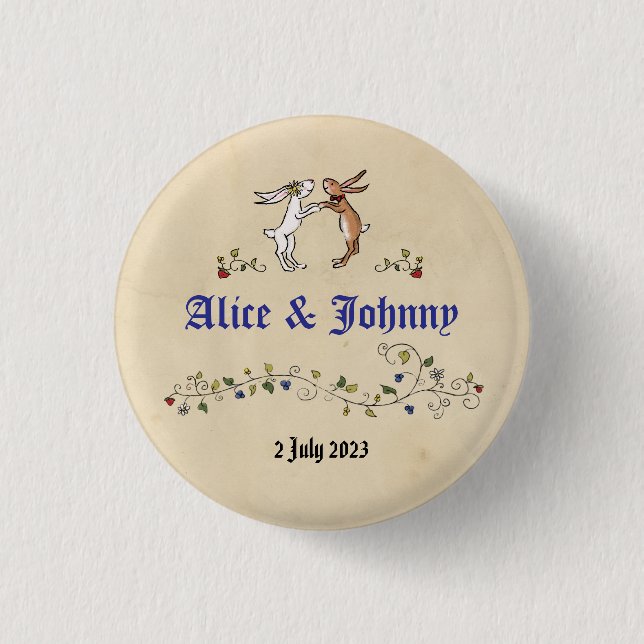 Chapa Redonda De 2,5 Cm Animales medievales con insignia redonda de novios (Anverso)