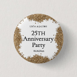 Chapa Redonda De 2,5 Cm Aniversario de Bodas de Plata con Brillo Dorado Fa