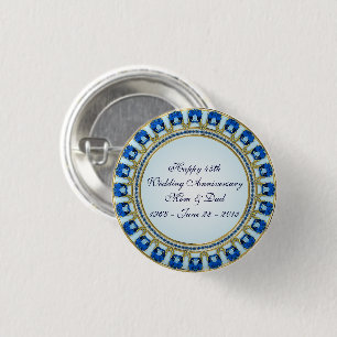 Chapa Redonda De 2,5 Cm Aniversario del Boda del Azul zafiro dorado 45