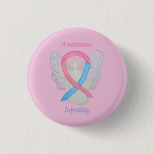 Chapa Redonda De 2,5 Cm Anuncio de infertilidad Ángel Pink & Blue Ribbon 