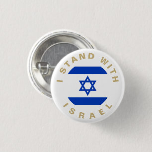 Chapa Redonda De 2,5 Cm Apoyar la bandera azul dorado de Israel y el texto