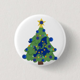 Chapa Redonda De 2,5 Cm Árbol de Navidad - Bandera de la Unión Europea   E