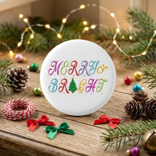 Chapa Redonda De 2,5 Cm Árbol de Navidad Colorido Alegre y Brillante Festi