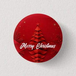 Chapa Redonda De 2,5 Cm Árbol de Navidad de Papel Fondo Rojo