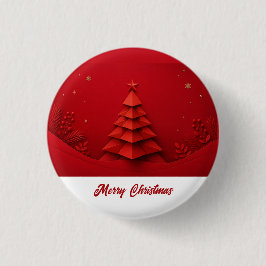 Chapa Redonda De 2,5 Cm Árbol de Navidad de Papel Fondo Rojo