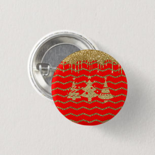 Chapa Redonda De 2,5 Cm Árbol de navidad purpurina rojo