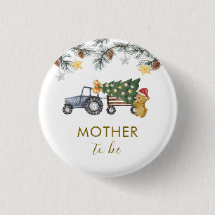 Chapa Redonda De 2,5 Cm Árbol de Navidad Tractor Oso Madre Futuro Bebé Cum