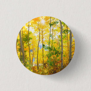 Chapa Redonda De 2,5 Cm Árboles de Aspen en Otoño   Sierra Nevada Mountain