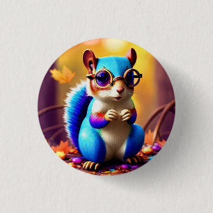 Chapa Redonda De 2,5 Cm Ardilla azul suave con gafas