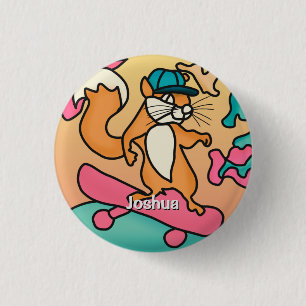 Chapa Redonda De 2,5 Cm Ardilla Retro en la calle en Skateboard   Divertid