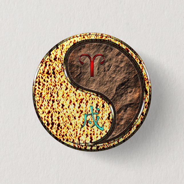 Chapa Redonda De 2,5 Cm Aries y Earth Dog (Anverso)