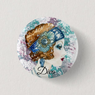 Chapa Redonda De 2,5 Cm Art Deco 20 Moda Diva Watercolor Art