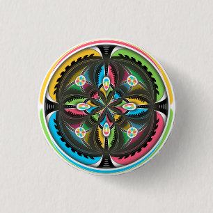 Chapa Redonda De 2,5 Cm Arte abstracto nativo americano de Mandala colorid