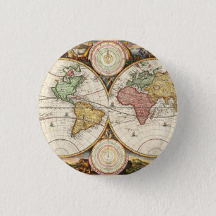 Chapa Redonda De 2,5 Cm Arte antiguo raro de los hemisferios del mapa del