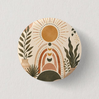 Chapa Redonda De 2,5 Cm Arte botánico y sol boho