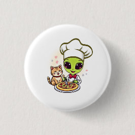 Chapa Redonda De 2,5 Cm Arte de dibujos animados de gato chef de pizza ali