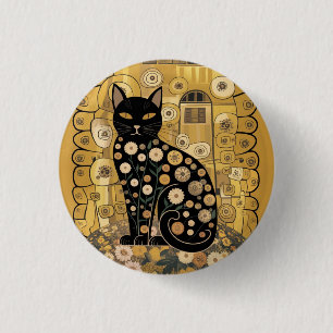 Chapa Redonda De 2,5 Cm Arte de gato negro decorativo dorado estilo Gustav