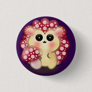Chapa Redonda De 2,5 Cm Arte de hongo rojo Kawaii adorable erizo seta