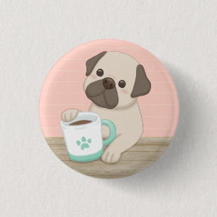 Chapa Redonda De 2,5 Cm Arte de Ilustracion de perro y peluca