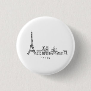 Chapa Redonda De 2,5 Cm Arte de línea del horizonte minimalista de París