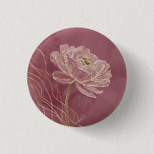 Chapa Redonda De 2,5 Cm Arte de línea floral dorado rosa polvoriento elega