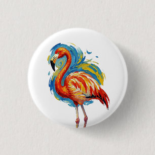 Chapa Redonda De 2,5 Cm Arte de pájaro con pincelada abstracta de flamenco