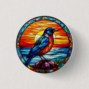 Chapa Redonda De 2,5 Cm Arte de pájaros en vidrio tintado colorido