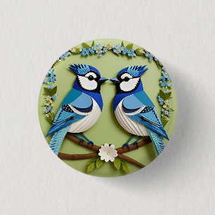 Chapa Redonda De 2,5 Cm Arte de papel de pájaros arrendajos azules